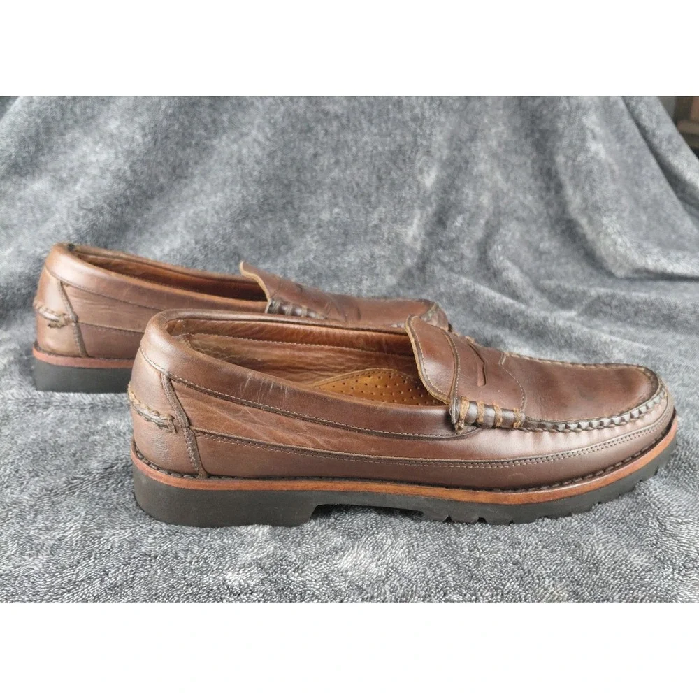 Allen Edmonds Sequoia 1421 Brown Leather Penny Loafers Vibram Lug Sole Mens 9.5D